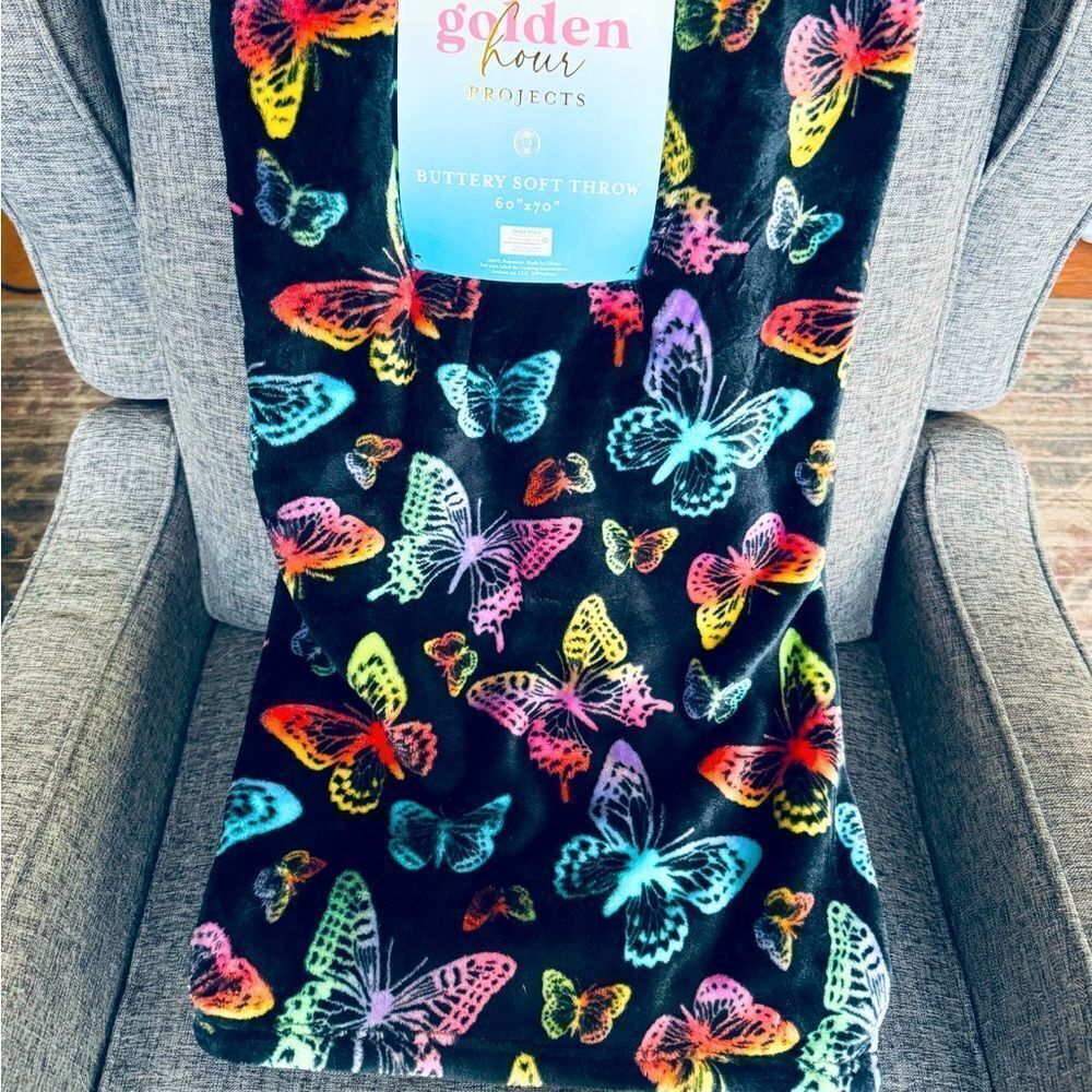 Rainbow Butterfly Plush Throw Blanket